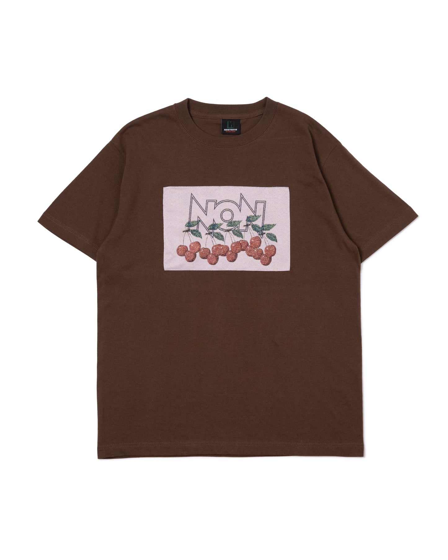 CHERRY JACQUARD PRINT SHORT T-SHIRT (BROWN)