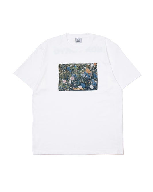 FLOWER JACQUARD PRINT SHORT T-SHIRT (WHITE)