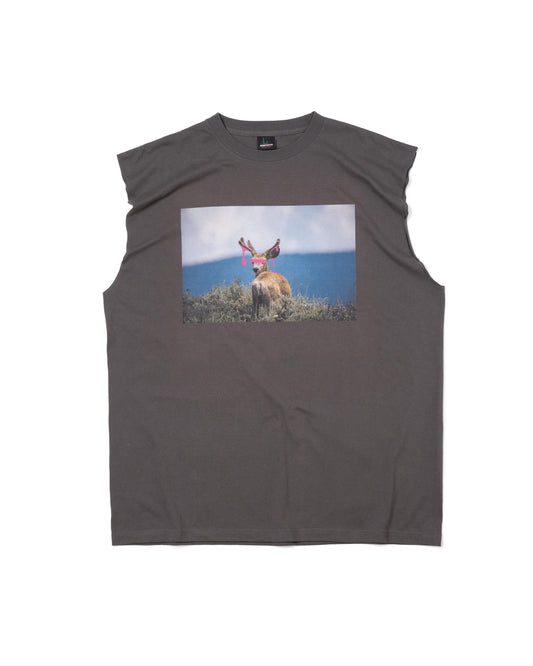 DEER PRINT NO-SLEEVE T-SHIRT (GRAY)