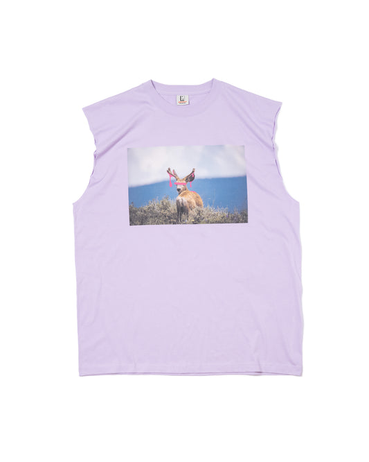 DEER PRINT NO-SLEEVE T-SHIRT (PURPLE)