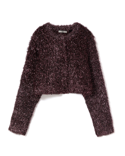 GLITTER SHAGGY KNIT CARDIGAN (BLACK PINK)