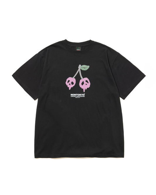 PRINT H/S BIG T-SHIRT / SCULL CHERRY (BLACK)