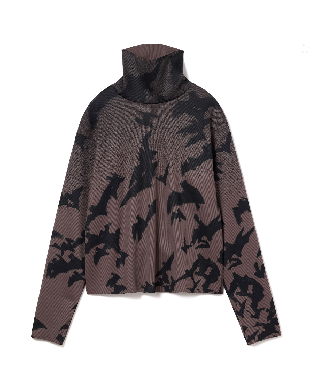 PRINT RIB HI-NECK TOP (CHARCOAL)