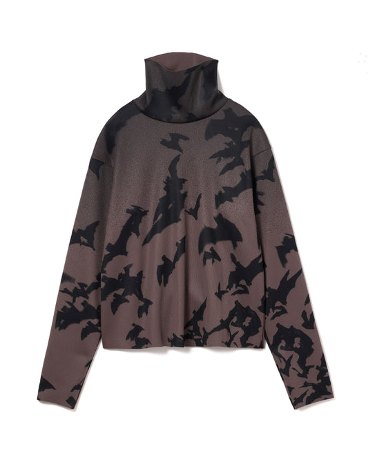 PRINT RIB HI-NECK TOP (CHARCOAL)