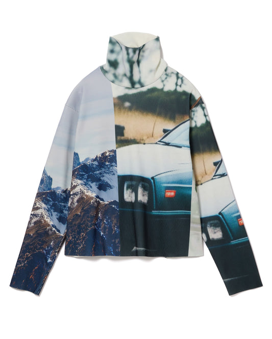 PRINT RIB HI-NECK TOP (COLLAGE)