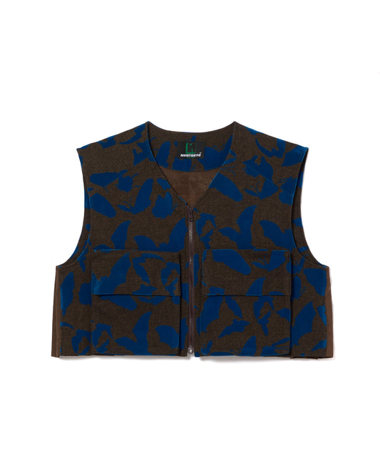 BACK PLEATS FLOCKY VEST (BROWN x BLUE)