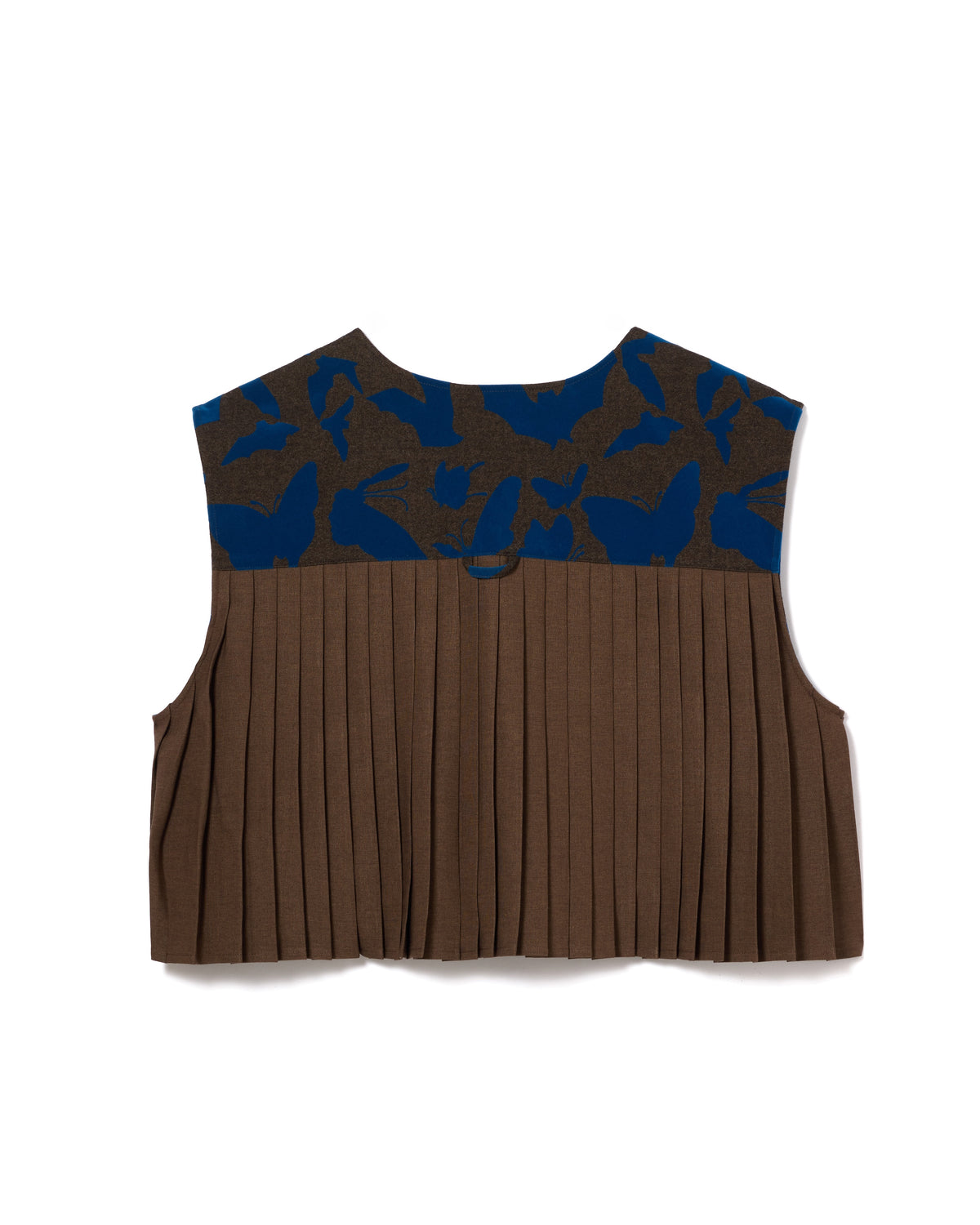 BACK PLEATS FLOCKY VEST (BROWN x BLUE)