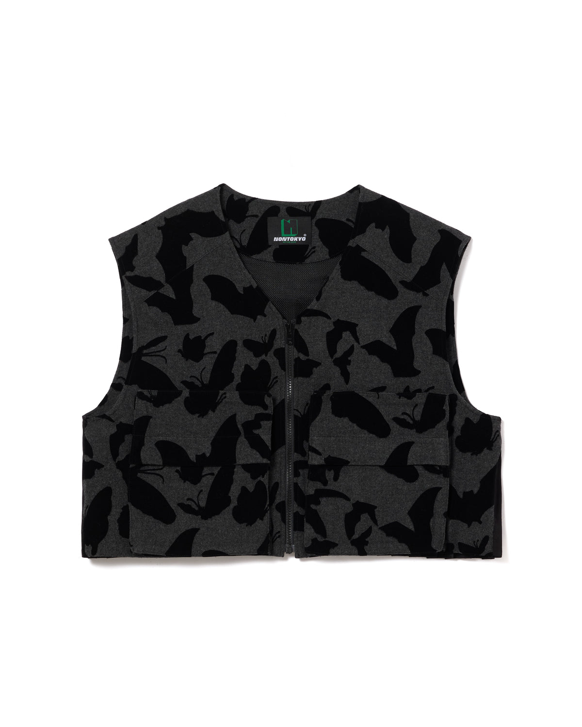 BACK PLEATS FLOCKY VEST (GRAY x BLACK)