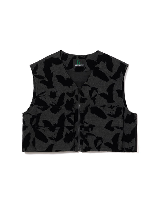 BACK PLEATS FLOCKY VEST (GRAY x BLACK)