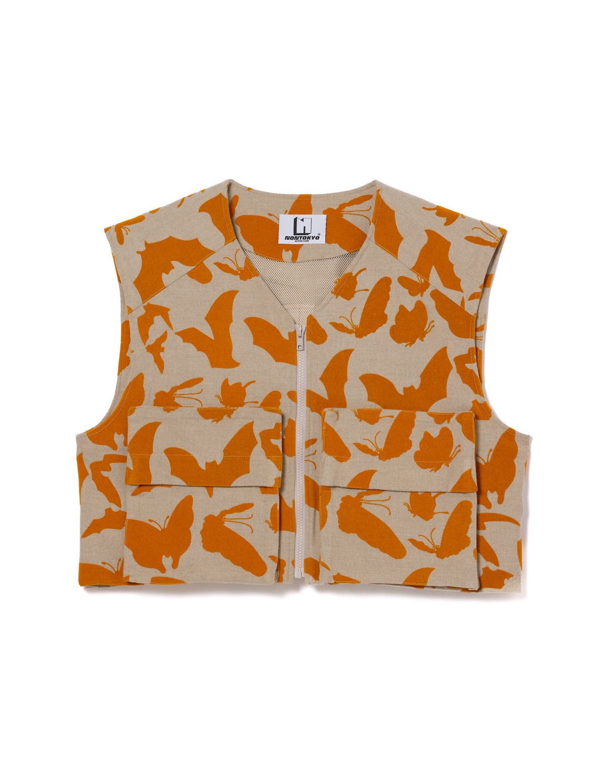 BACK PLEATS FLOCKY VEST (BEIGE x ORANGE)