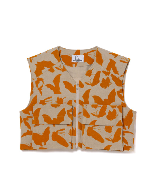 BACK PLEATS FLOCKY VEST (BEIGE x ORANGE)