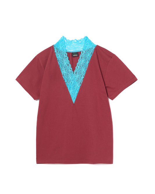 LACE V-NECK T-SHIRT (WINE)