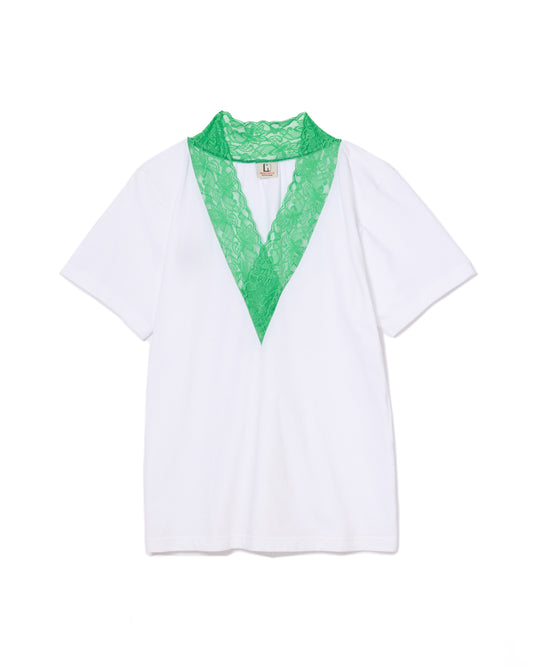 LACE V-NECK T-SHIRT (WHITE)