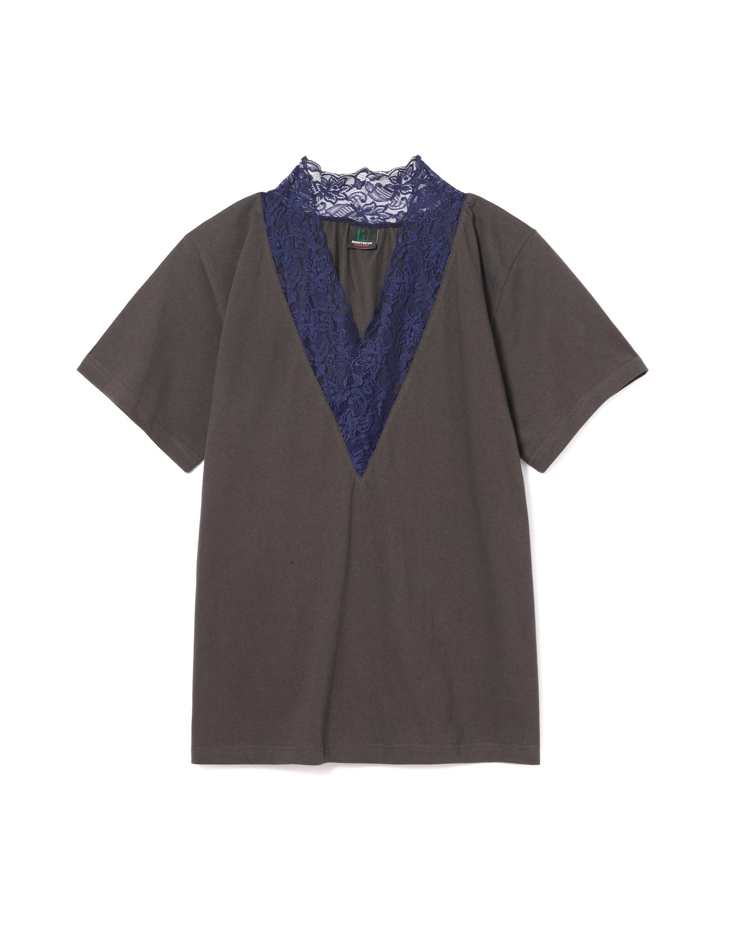LACE V-NECK T-SHIRT (GRAY)