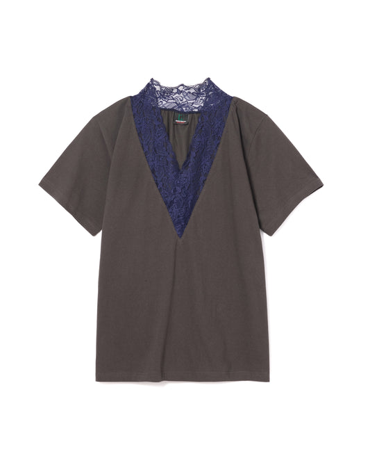 LACE V-NECK T-SHIRT (GRAY)