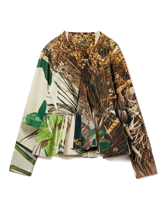 DIRECT PRINT RIB GATHER CARDIGAN (PLANTS)