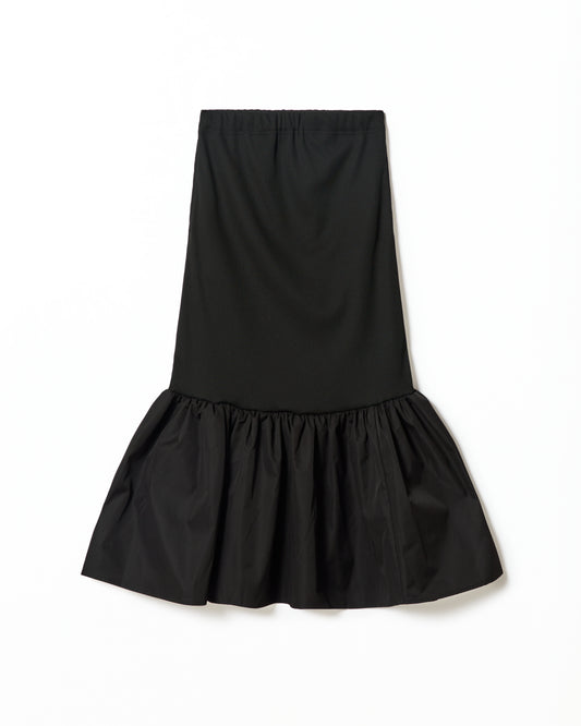 DIRECT PRINT RIB GATHER SKIRT (BLACK)