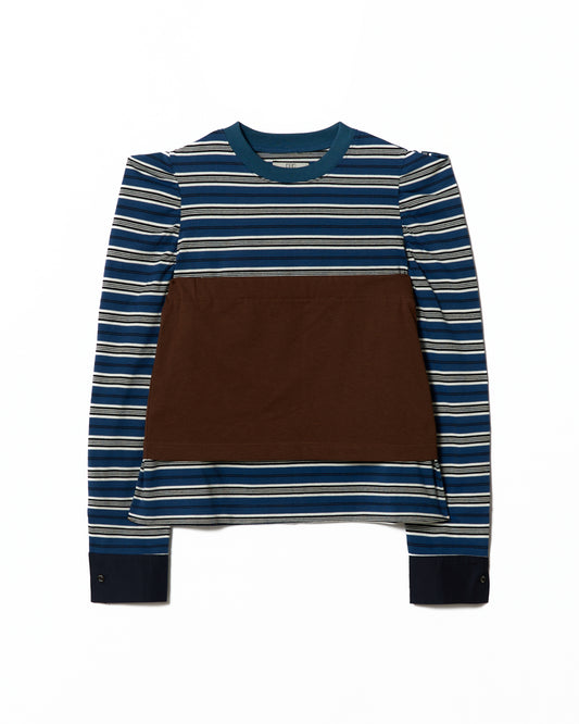 3WAY BORDER L/S TOP (NAVY x BROWN)