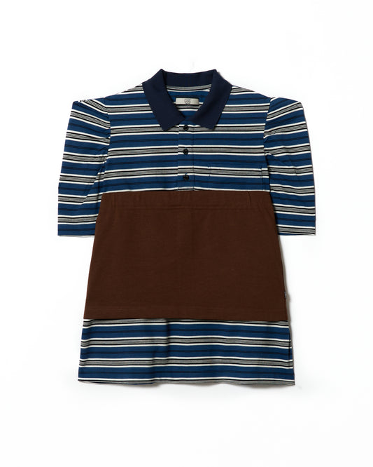 3WAY BORDER POLO SHIRT (NAVY x BROWN)