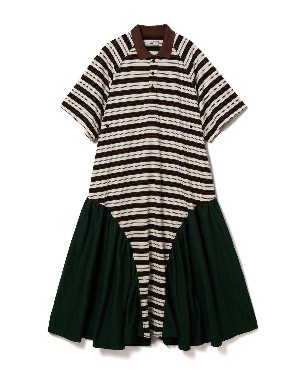 BORDER POLO ONE-PIECE (BROWN x GREEN)