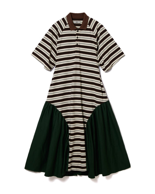 BORDER POLO ONE-PIECE (BROWN x GREEN)
