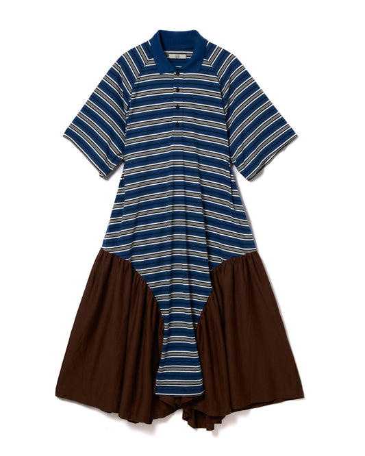 BORDER POLO ONE-PIECE (NAVY x BROWN)