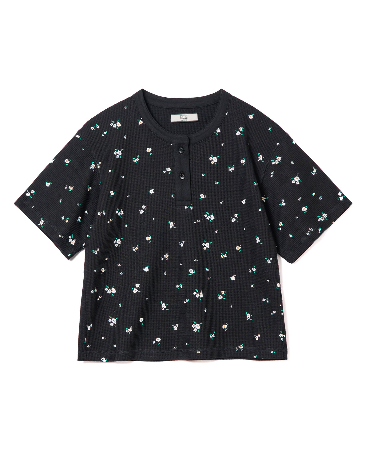 THERMAL FLOWER HENRY NECK T-SHIRT (BLACK)