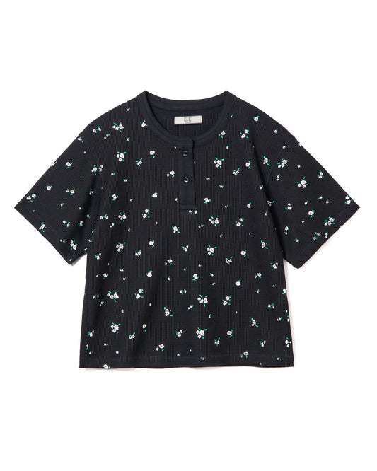 THERMAL FLOWER HENRY NECK T-SHIRT (BLACK)