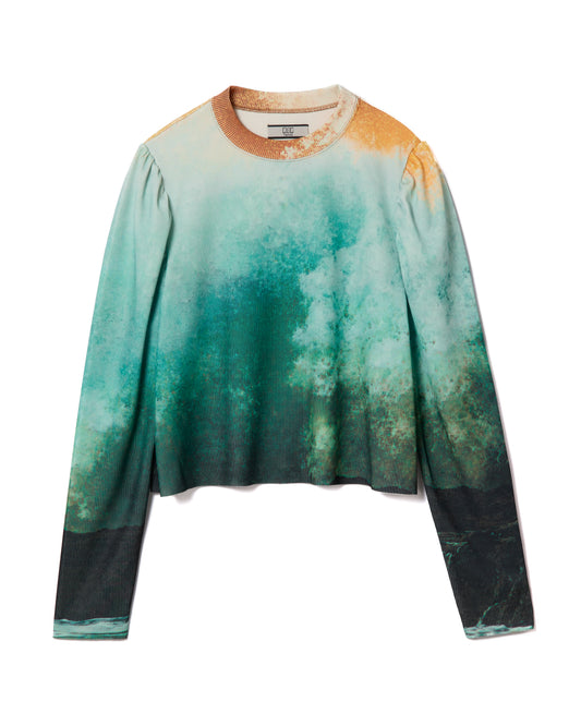 PRINT RIB PUFF SLEEVE C/S (WAVE)