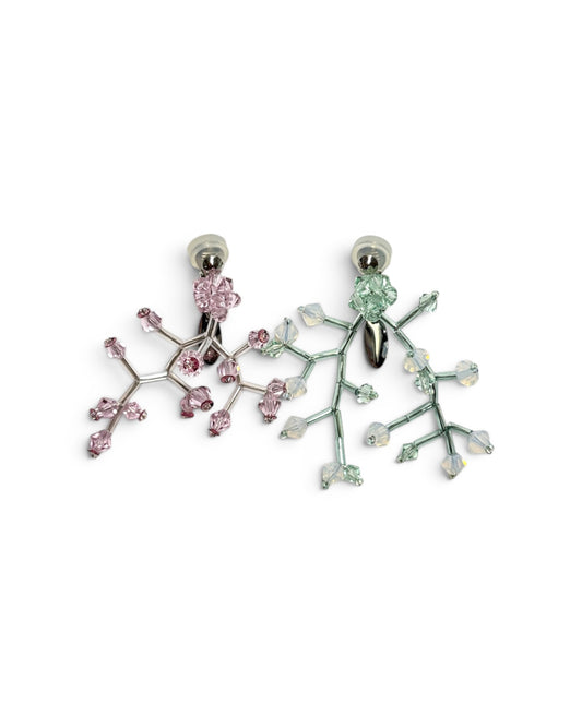 CRYSTAL BUD BRANCH EARRINGS (PINK x GREEN)