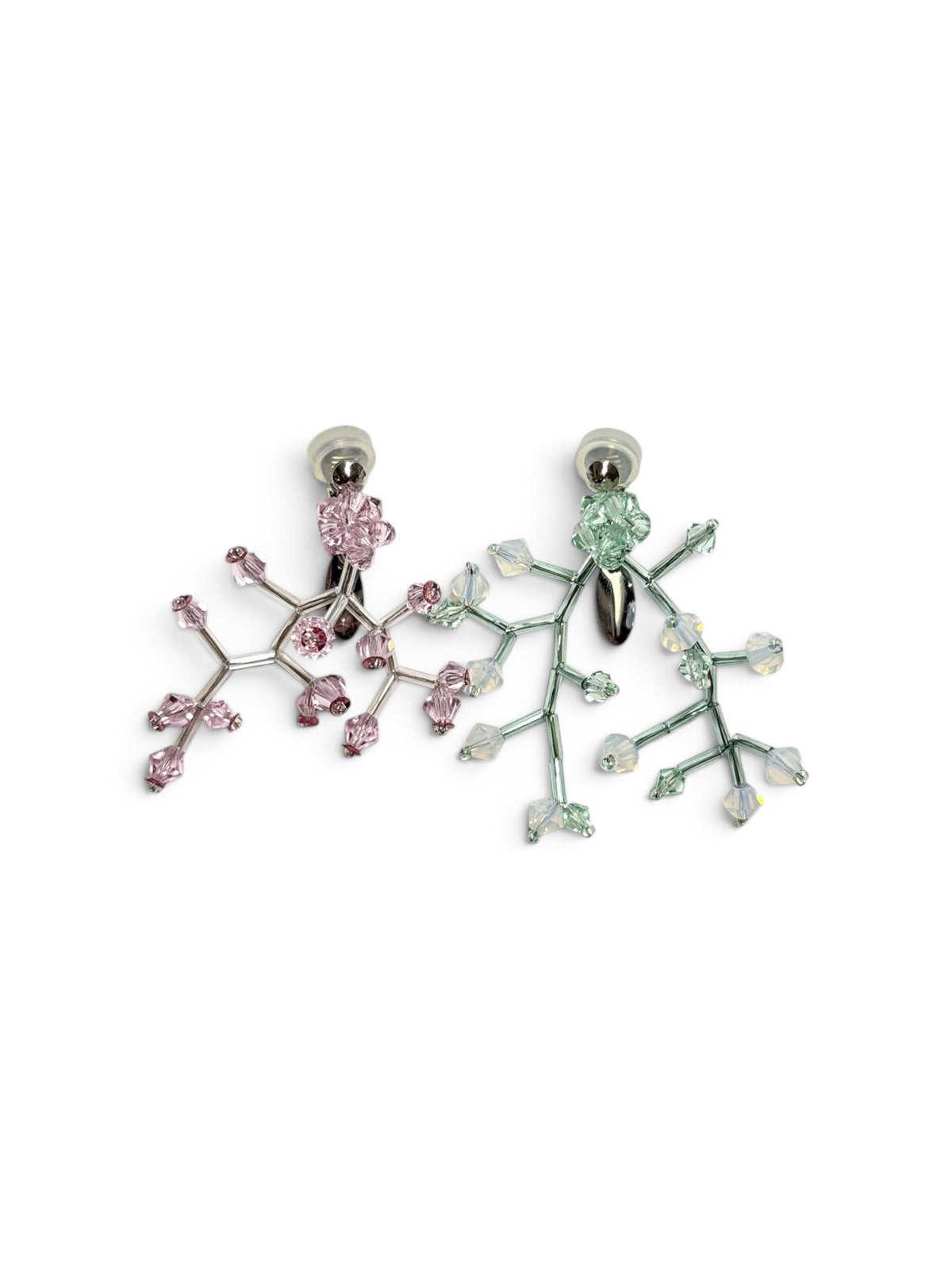 CRYSTAL BUD BRANCH EARRINGS (PINK x GREEN)