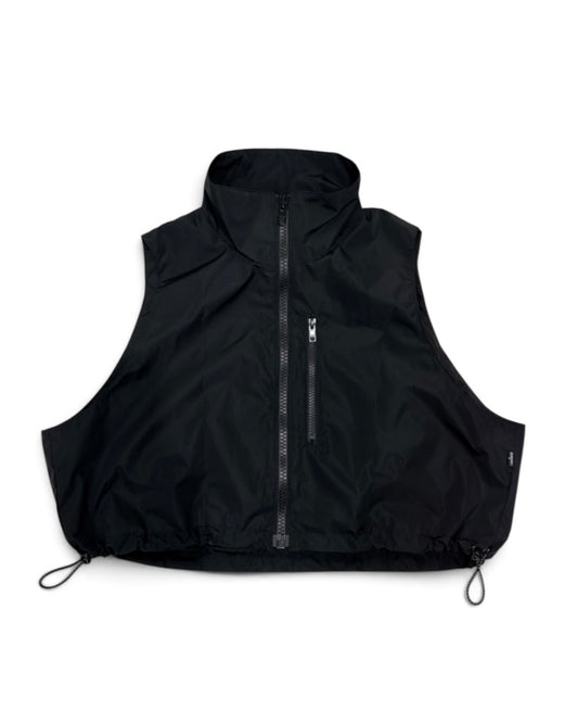 LAMINATED TAFFETA SHORT VEST (BLACK)