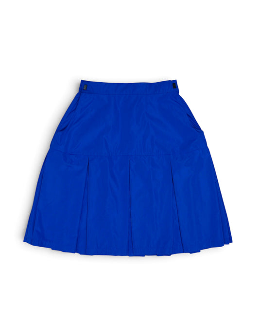 LAMINATED TAFFETA PLEATS MINI SKIRT (BLUE)
