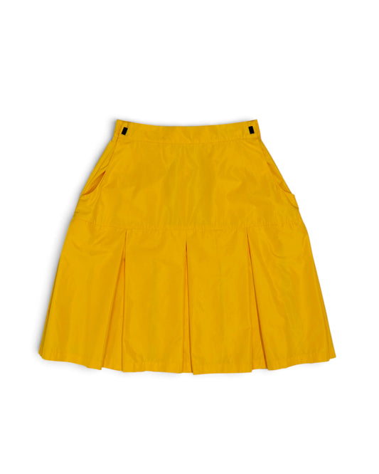 LAMINATED TAFFETA PLEATS MINI SKIRT (YELLOW)