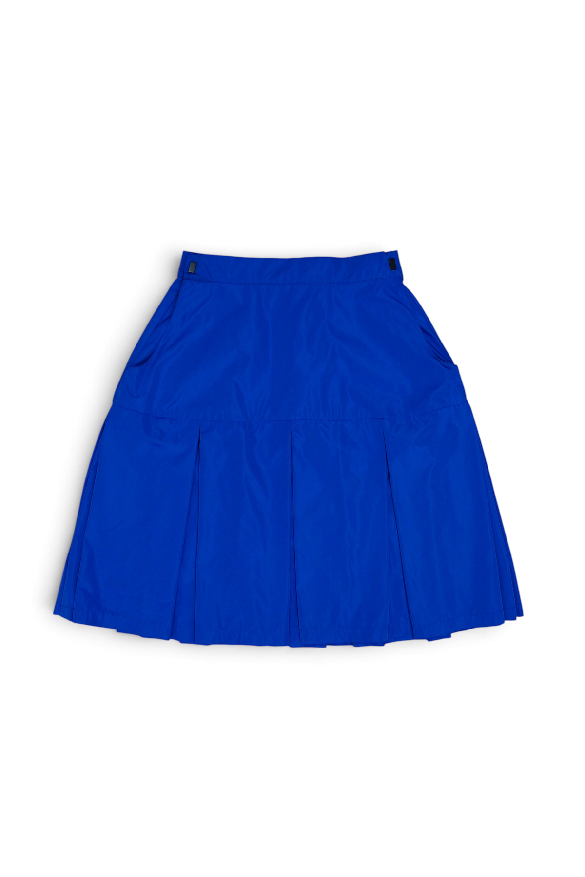 LAMINATED TAFFETA PLEATS MINI SKIRT (BLUE)