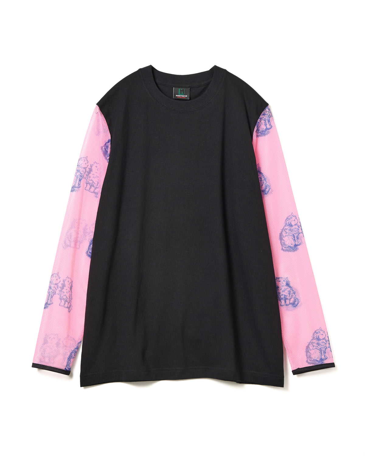 PRINT MESH SLEEVE C/S (BLACK x PINK)
