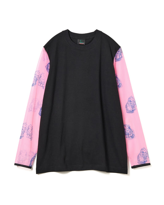 PRINT MESH SLEEVE C/S (BLACK x PINK)