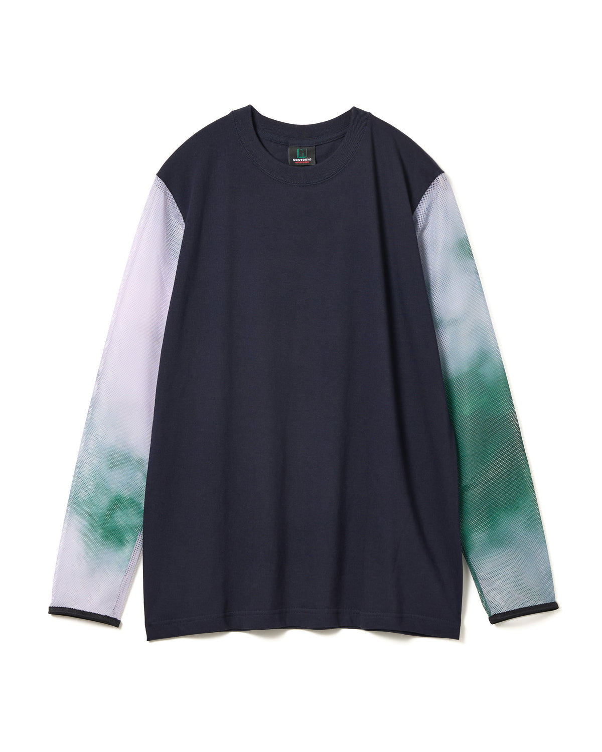 PRINT MESH SLEEVE C/S (NAVY x GREEN)