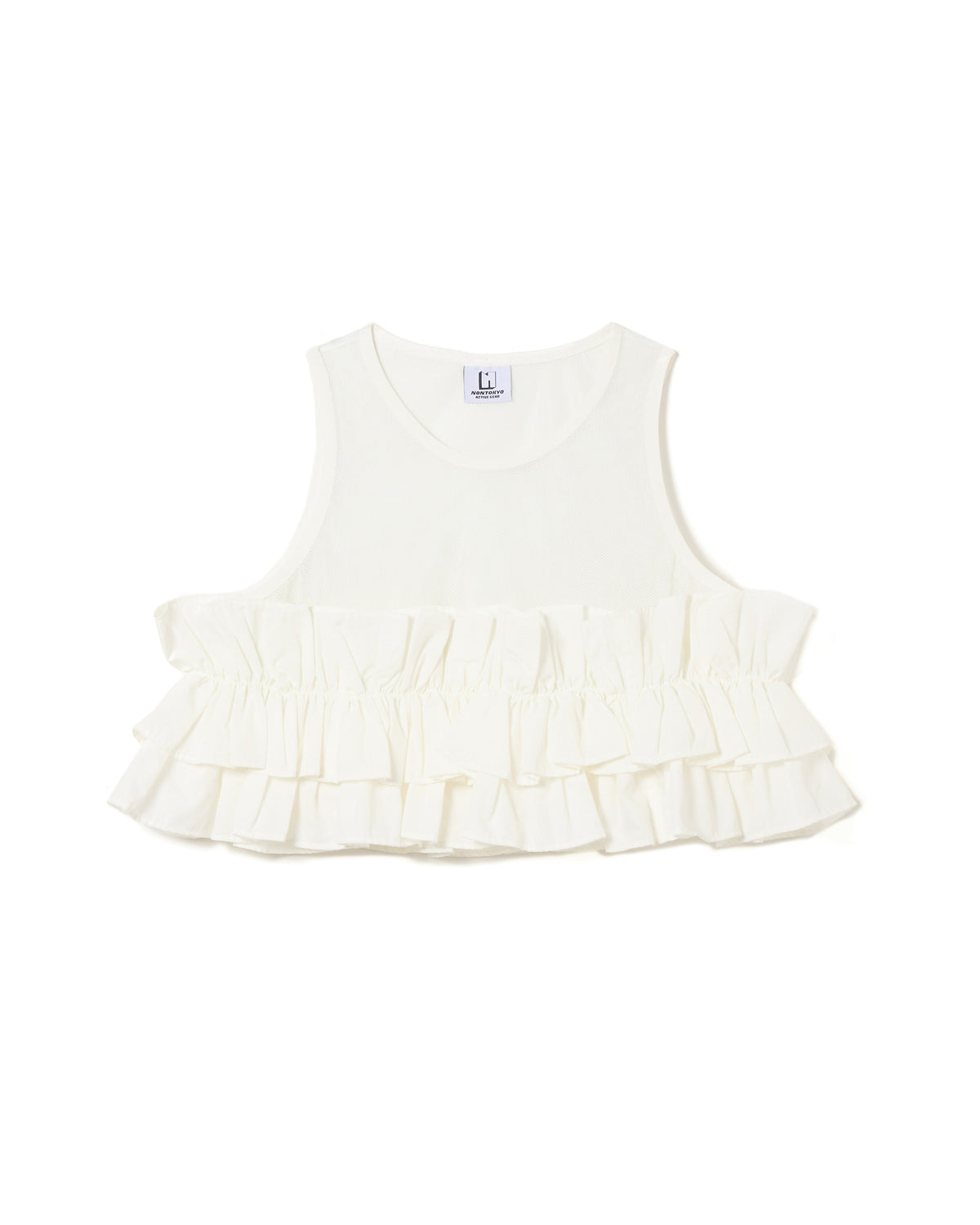 FRILL MESH SHORT TANK-TOP (WHITE)