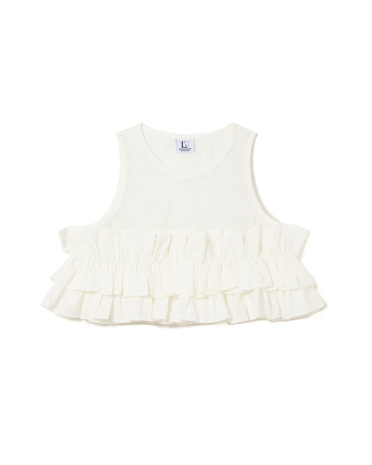 FRILL MESH SHORT TANK-TOP (WHITE)