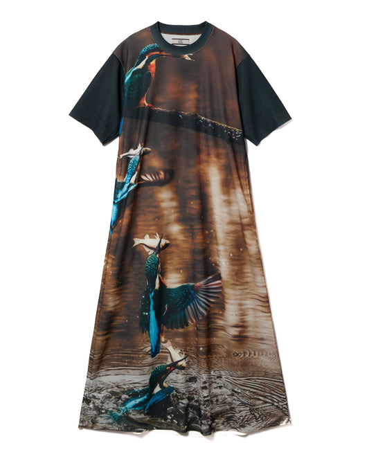 PRINT RIB HALF SLEEVE ONE-PIECE (BIRD)