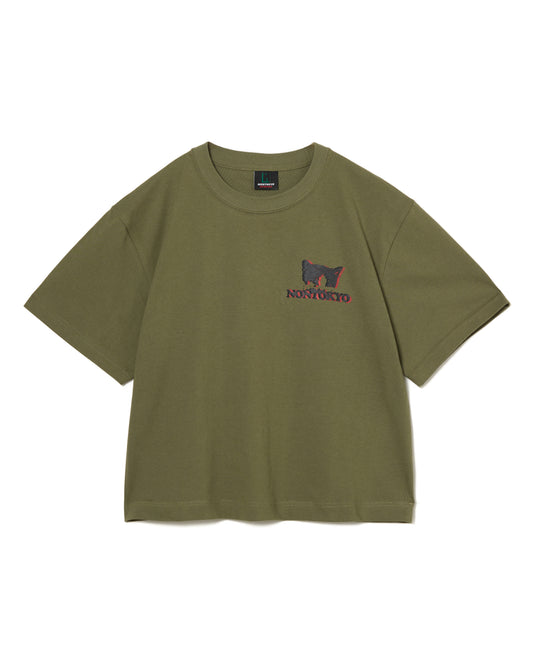CAT PRINT SHORT T-SHIRT (KHAKI)