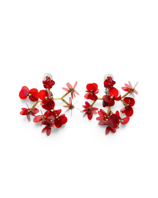 SEQUIN FLOWER BRANCH EARRINGS (RED)