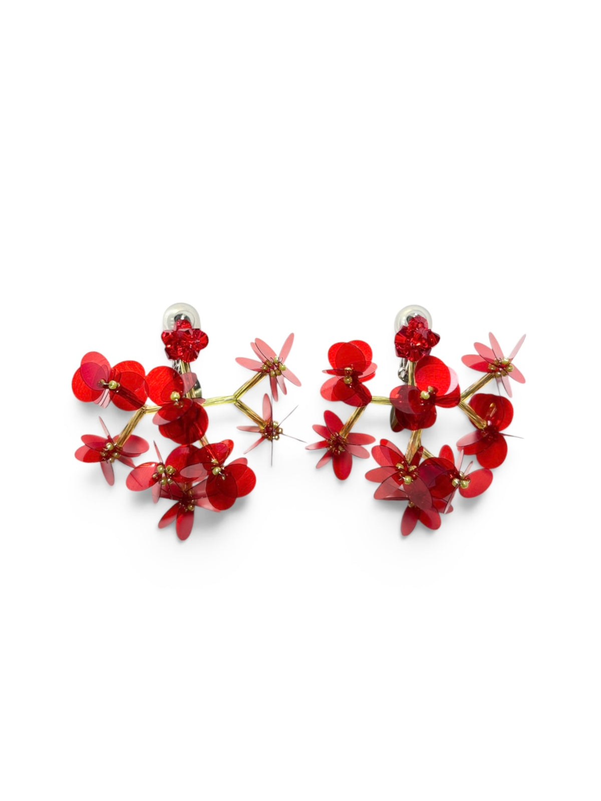 SEQUIN FLOWER BRANCH EARRINGS (RED)