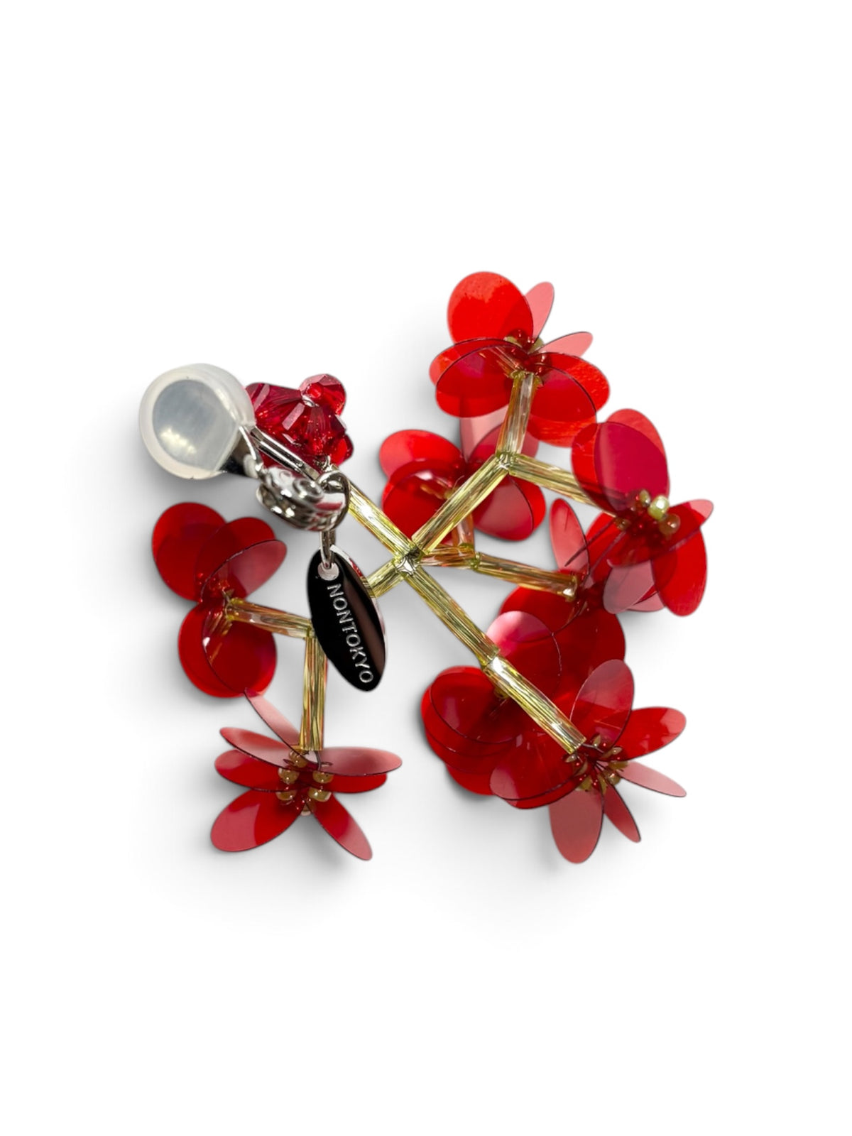 SEQUIN FLOWER BRANCH EARRINGS (RED)