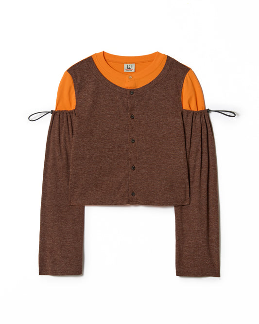 2WAY LAYERED CARDIGAN (BROWN)