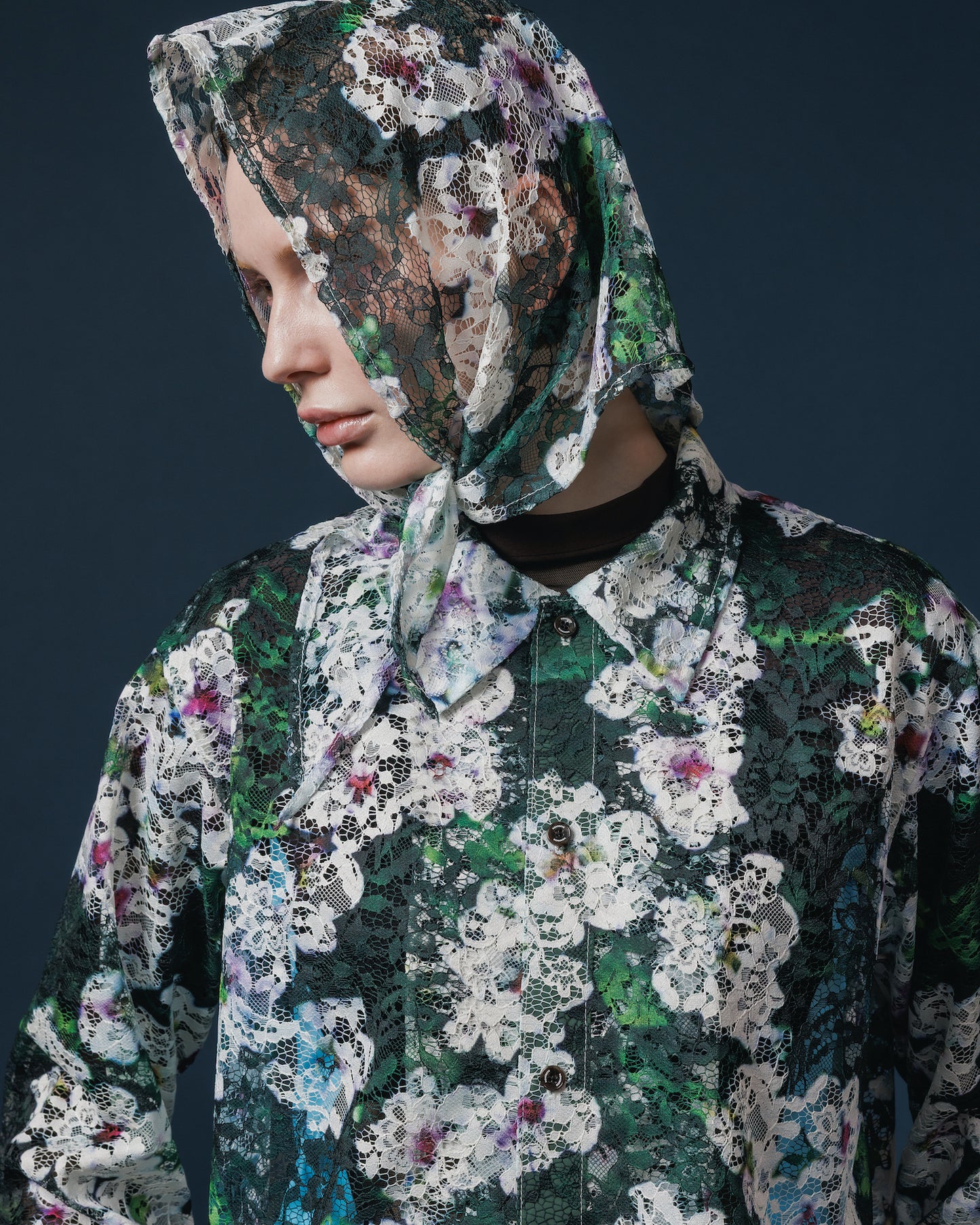 LACE LONG SLEEVE SHIRT & LACE SCARF (FLOWER)