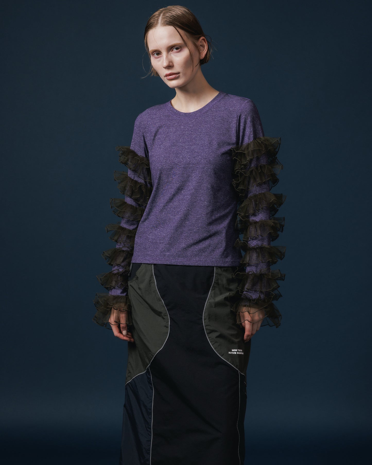 FRILL SLEEVE C/S (PURPLE x KHAKI)