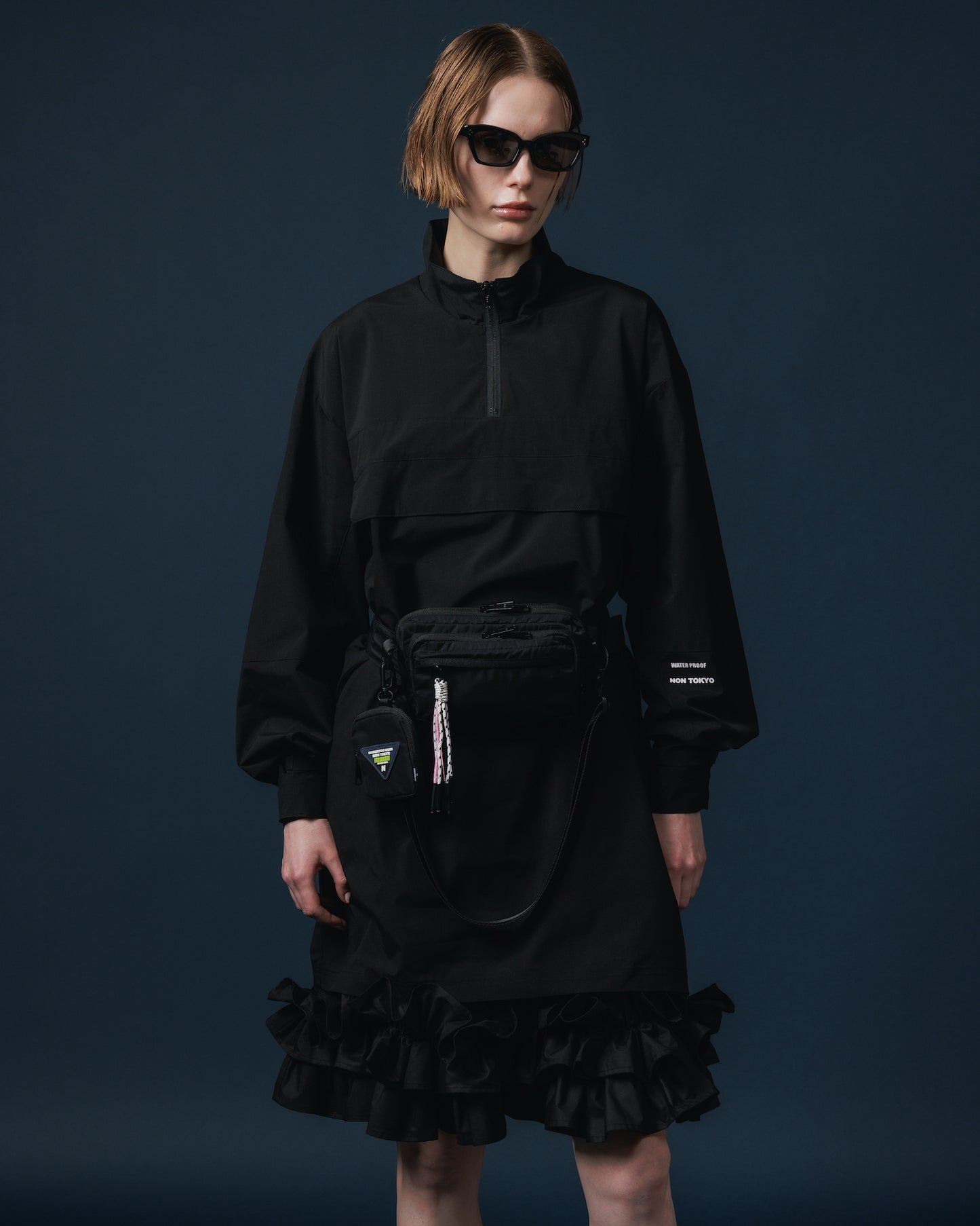 FRILL LAYER NYLONONE-PIECE (BLACK)