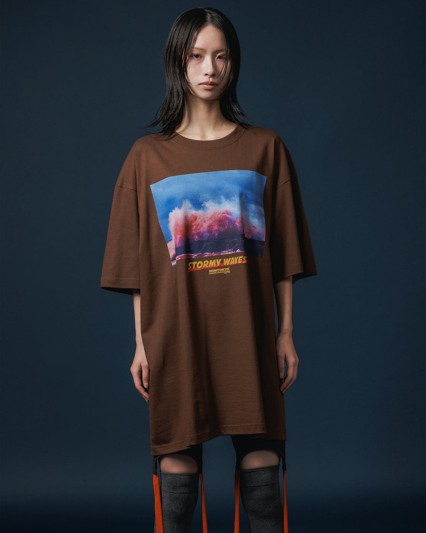 WAVE PRINT BIG T-SHIRT (BROWN)